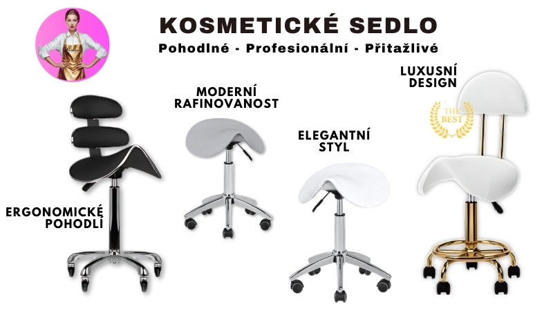 Ergonomické kosmetické sedlo nastavitelné, bílé, černé, zlaté, stříbrné.